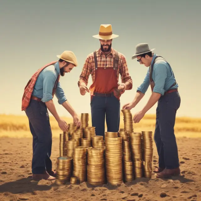 Farmer, constructor, and realtor working with gold coins to illustrate the versatility of modified cash basis accounting in agriculture, construction, and real estate industries