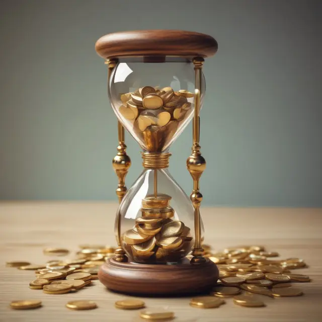 An intricately designed hourglass filled with golden coins representing the taxed gains from a Modified Endowment Contract flowing towards estate planning.