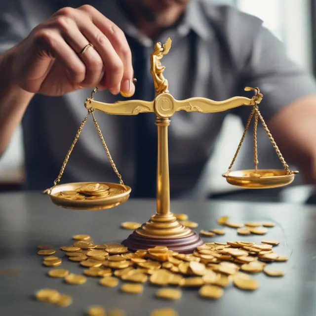 Tax man meticulously considering tax implications on a MEC while weighing gold coins