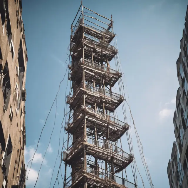 An image of a ladder made of interconnected business figures climbing up a tower, illustrating the current trends shaping modified gross leases