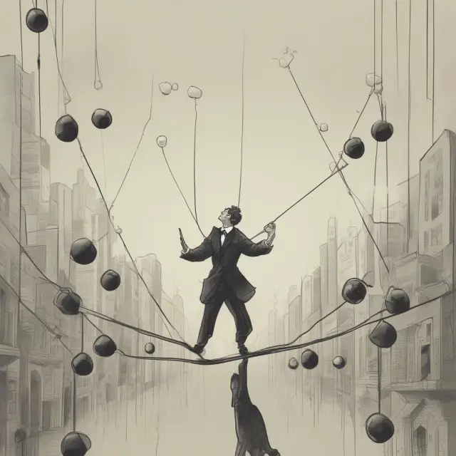 An investor managing different duration bond balls, maintaining balance on the tightrope of Modern Portfolio Theory