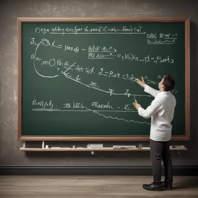 A scientist meticulously calculates modified duration for a corporate bond using a chalkboard, surrounded by graphs representing the bond