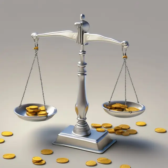 Balance scale with gold and silver coins representing equal market value per the Modigliani-Miller theorem