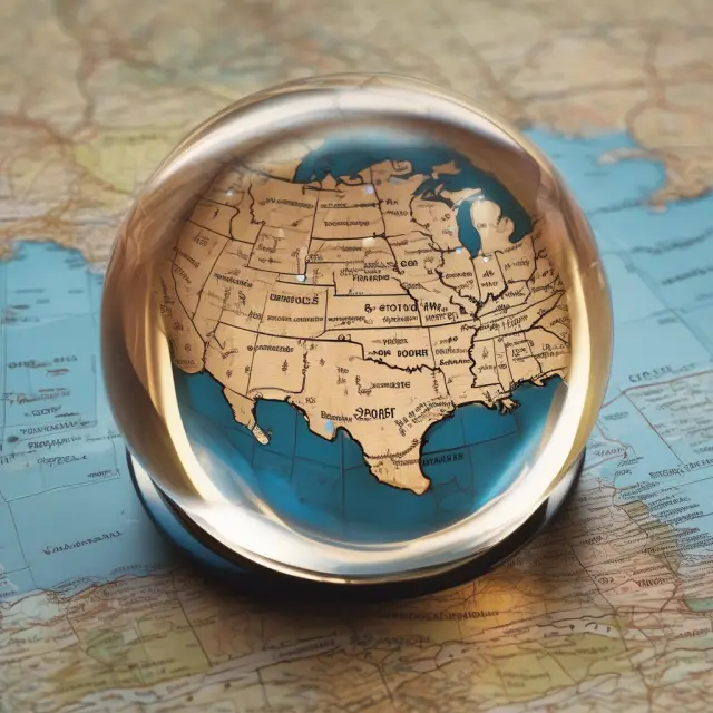 Crystal ball revealing patterns on a map, symbolizing predictive profiling in modern law enforcement.