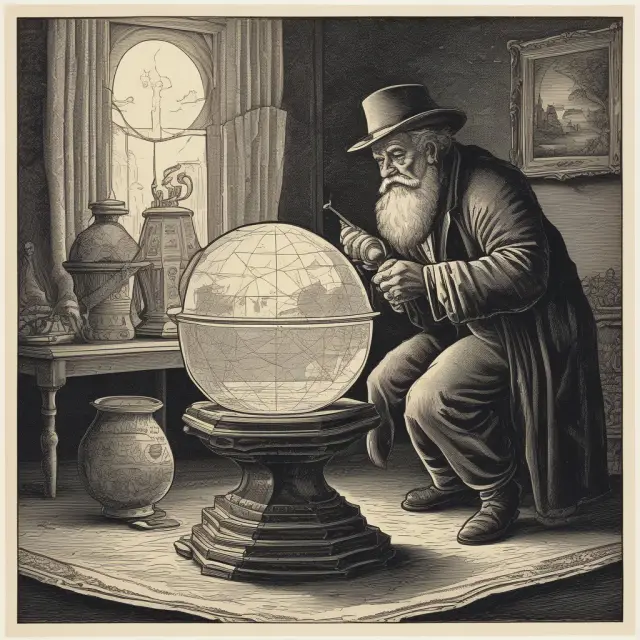 A detective examines a crystal ball to reveal hidden financial patterns and understand the modus operandi of individuals or businesses
