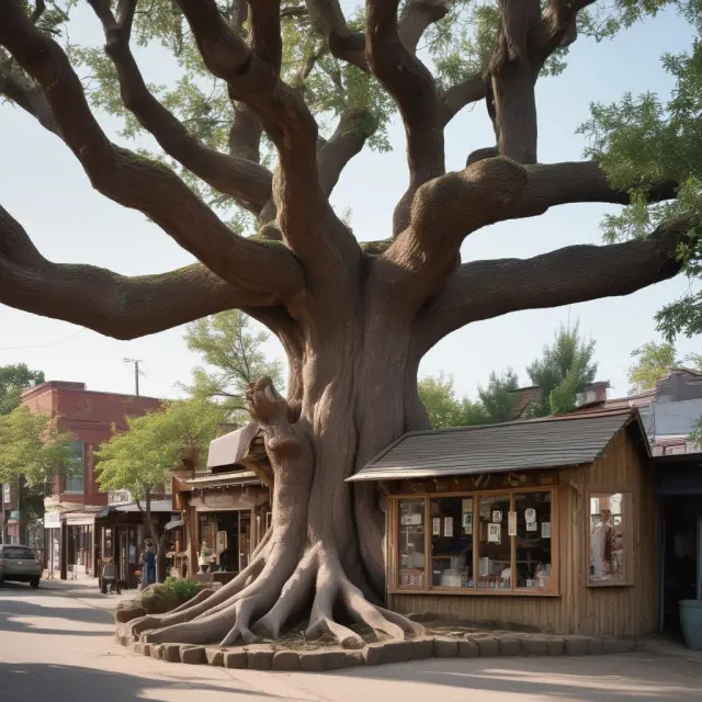 Image of handcrafted stores blooming around a community tree, illustrating the importance and growth of small businesses in local economies