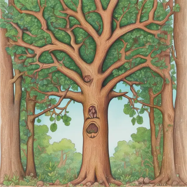A tiny acorn on the ground transforming into a mighty oak tree, symbolizing the growth and resilience of mom-and-pop businesses.
