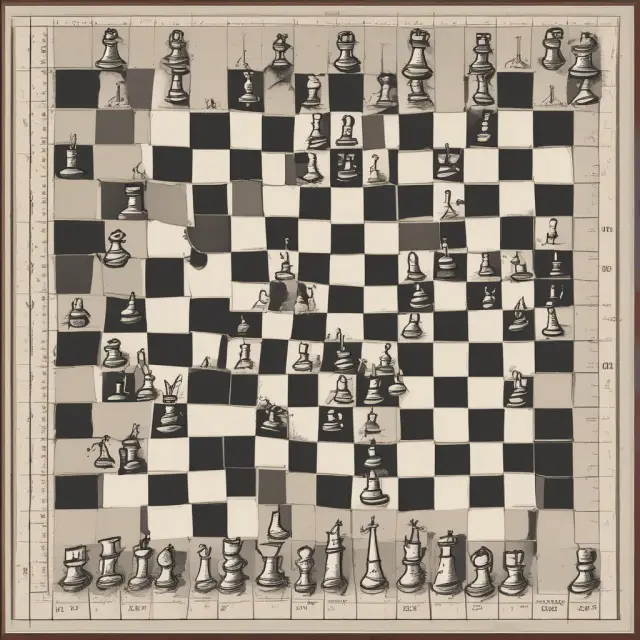 A chessboard representing momentum trading, with trend lines acting as rooks to define trends and momentum indicators like MACD and RSI as powerful pieces