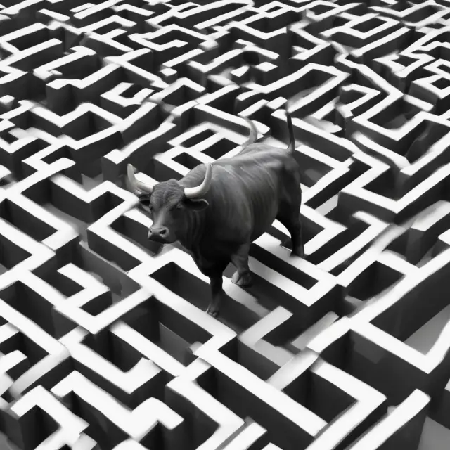 Bull charging through a maze of trend lines, depicting successful momentum trading