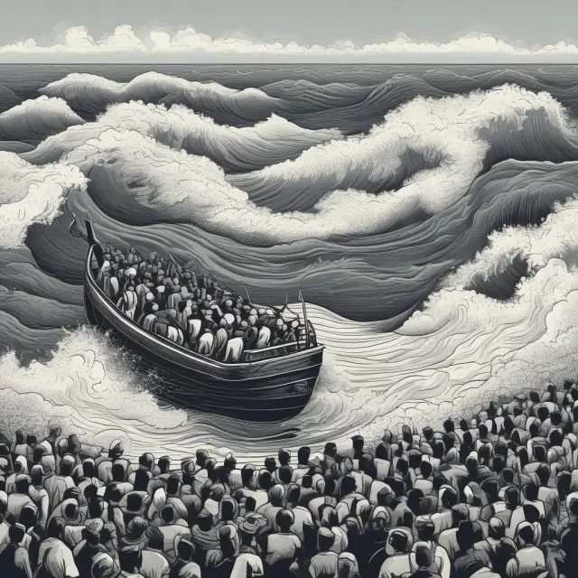 Crowd of investors with tickers riding emotional waves in the context of momentum trading
