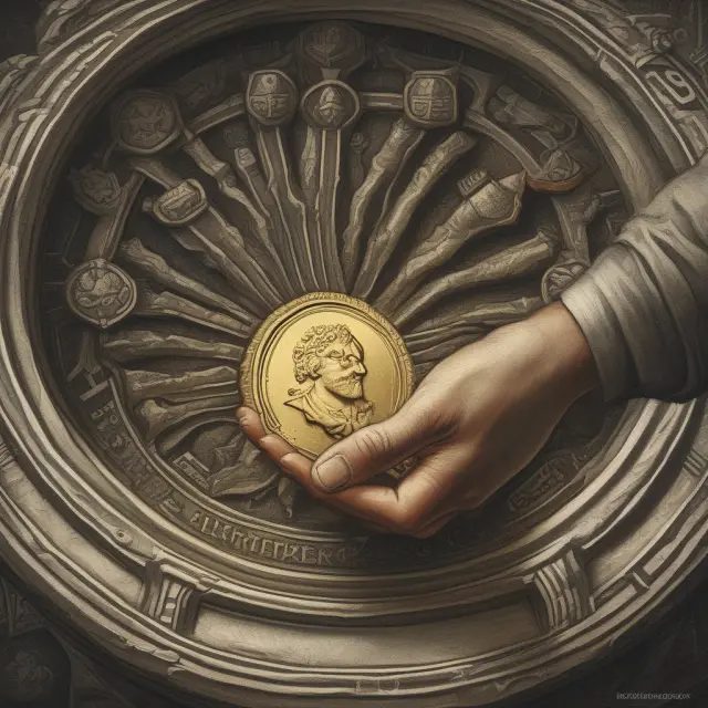Stable hand managing gold coin on a spinning monetary wheel, illustrating Monetarist