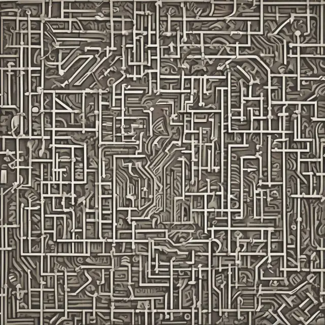 A winding maze filled with coins and banknotes illustrating monetarist principles—money supply affecting the economic labyrinth