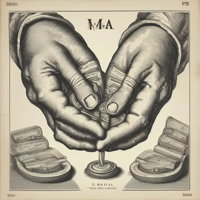 An old economist holding a flowing money bag, displaying narrow (M1) and broad (M2) monetary aggregates