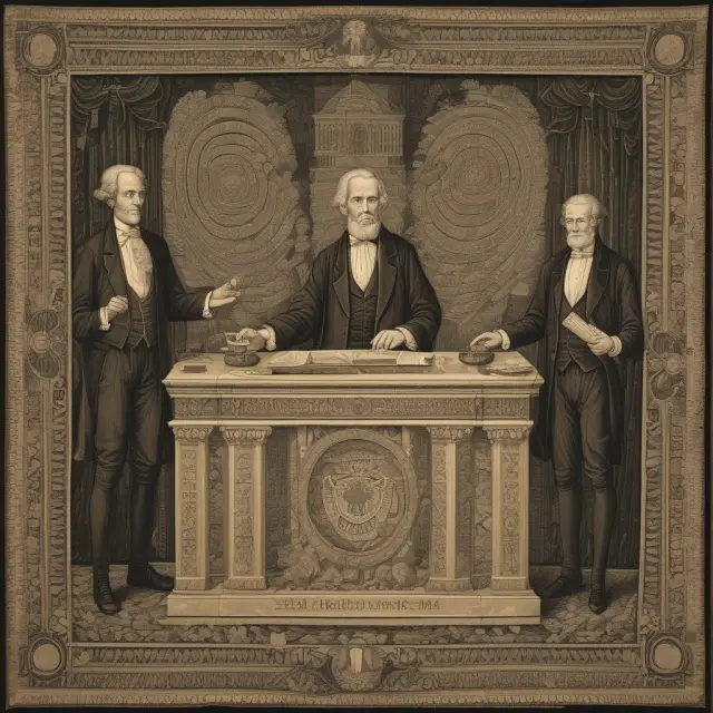 A tapestry depicting Federal Reserve overseeing M1 and M2 monetary aggregates to maintain financial stability