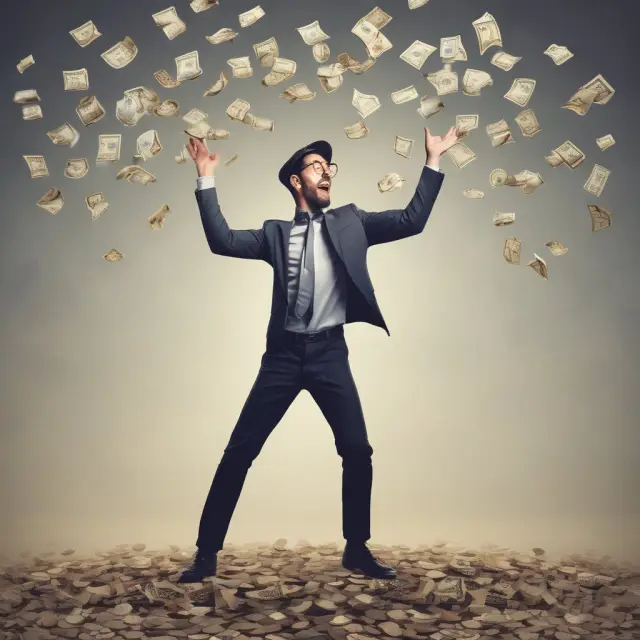 Person managing household and business funds by juggling coins and bills