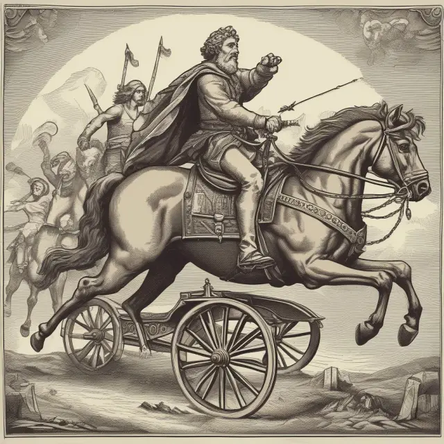 A centaur representing the Federal Reserve maneuvers a chariot with economic levers to balance inflation and stimulate growth.