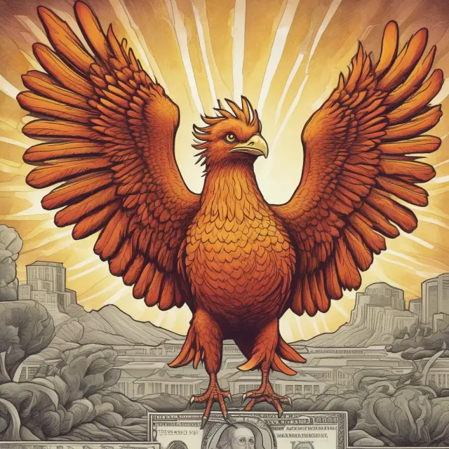 Federal Reserve controlling a fiery phoenix representing inflation during US history