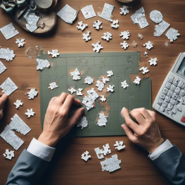 A central bank architect arranging monetary policy puzzle pieces symbolizing interest rates and exchange rates on a table