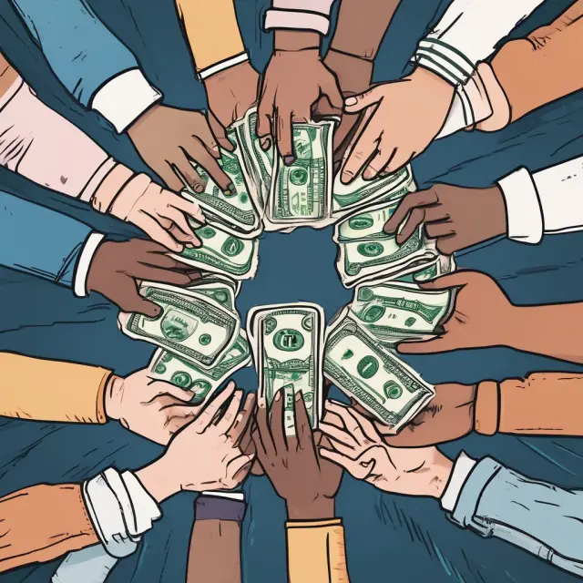 Hands representing different money market funds: prime, government, treasury, and tax-exempt. Illustrating diverse investment choices.