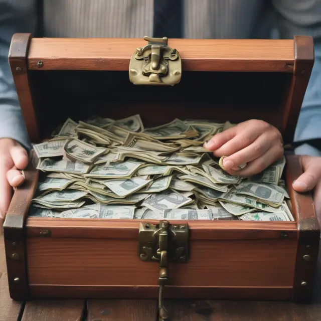 Individual unlocking a treasure chest containing money market funds representing accessible investment opportunities with minimal initial requirements