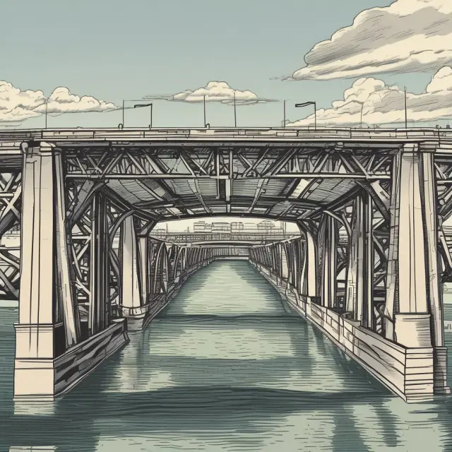 Image of a beautiful bridge connecting banks, post offices, and retail stores, representing different places to buy a money order