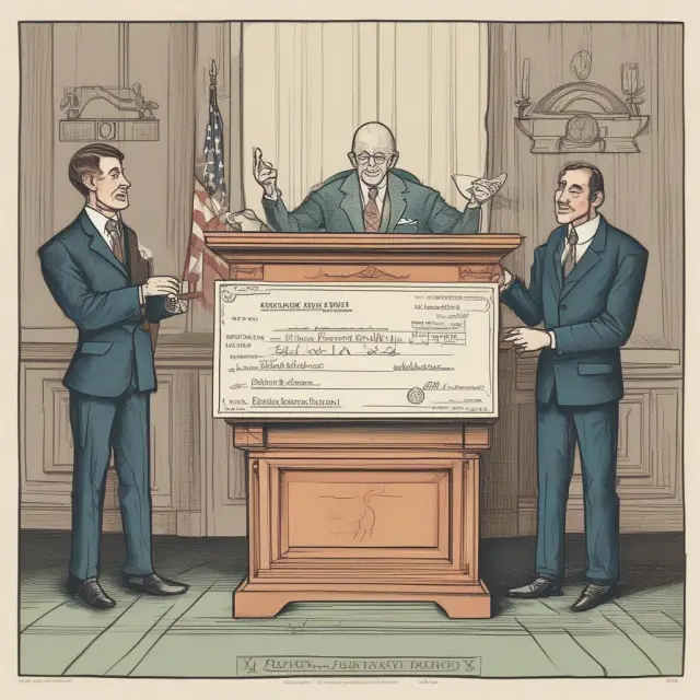 A large scale with one side weighing a money order, the other a cashier