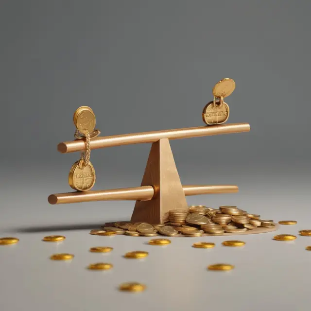 Gold coins represent investments, while redemption tickets illustrate cash flows on a seesaw, emphasizing the significance of money-weighted rate of return in institutional investing