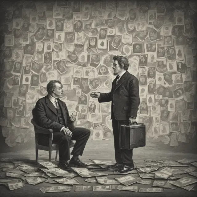 Two economists, representing opposing views on money illusion, engage in an intense debate beneath a graph of inflation rates