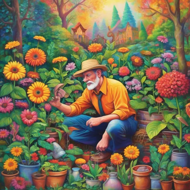 Gardener managing financial resources as a money manager, and painter enhancing investment portfolios as an asset manager