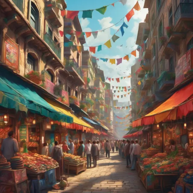 Vibrant bazaar filled with commercial papers, banker
