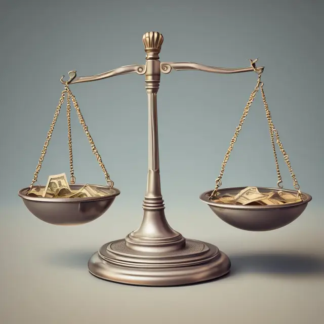 A balance scale with one pan holding money market advantages (safety, accessibility, steady returns) and the other representing disadvantages (low returns, limited liquidity).