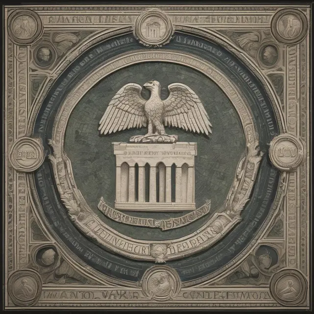 Regulatory mosaic featuring the Federal Reserve, SEC, and FINRA ensuring financial stability.