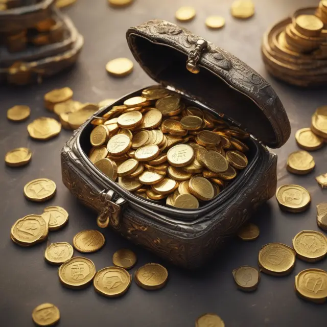 An ancient coin purse transforms into a modern Money Market Account, representing the evolution from traditional savings to advanced transactional features