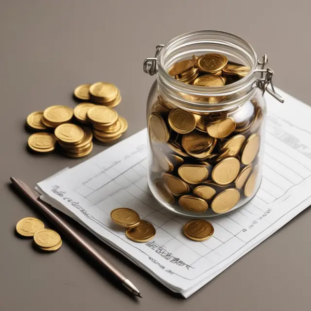 A jar filled with golden coins representing Money Market Accounts compared to a pen on a checkbook for everyday transactions in a Checking Account