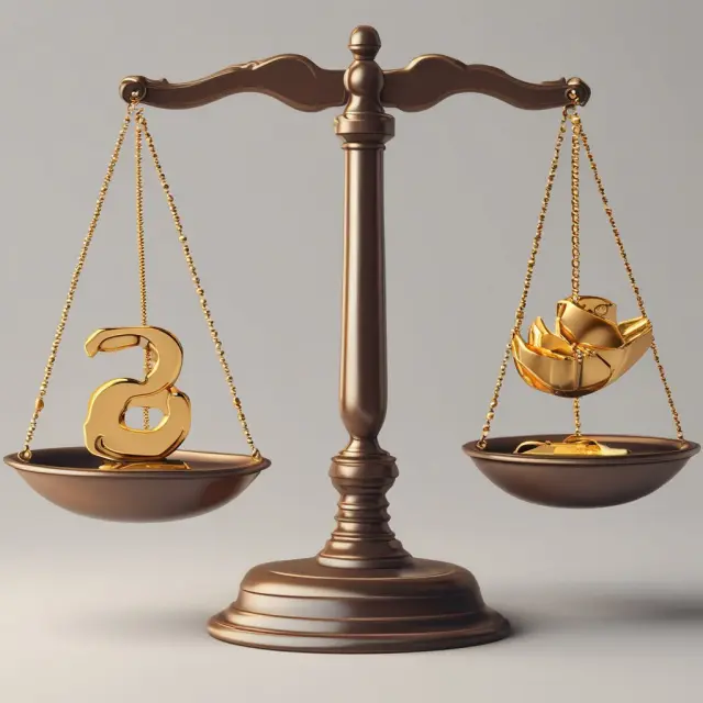 Golden scales with stocks (represented by apples), bonds (represented by coins), and target-date funds (symbolized by a clock) to illustrate investment options in money purchase plans