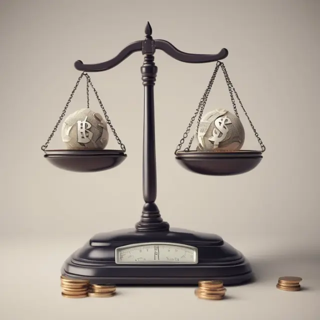A balance scale representing the pros and cons of money purchase plans for retirement savings