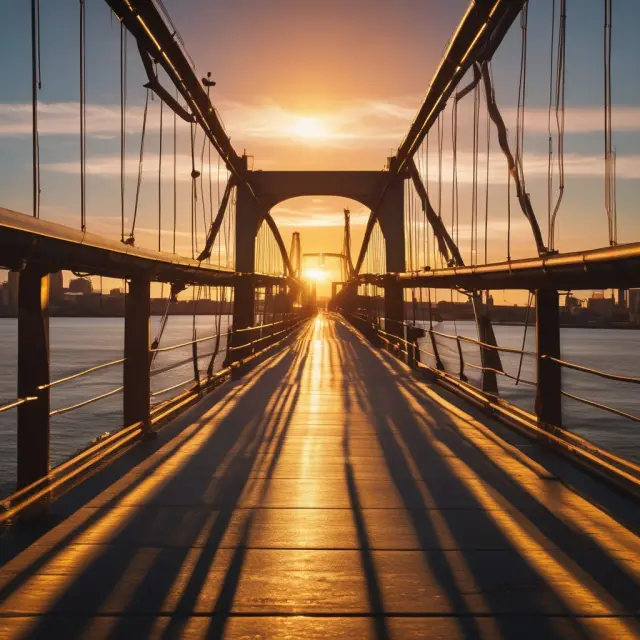 A golden sun setting beyond a bridge, symbolizing the transition from Money Purchase Plans (MPPs) to Individual Retirement Accounts (IRAs)