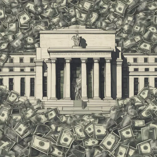 Federal Reserve controlling money supply with interest rates and banks