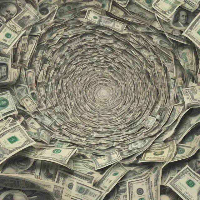 An image of swirling currency depicting the dynamic relationship between money supply determinants and inflation rates.