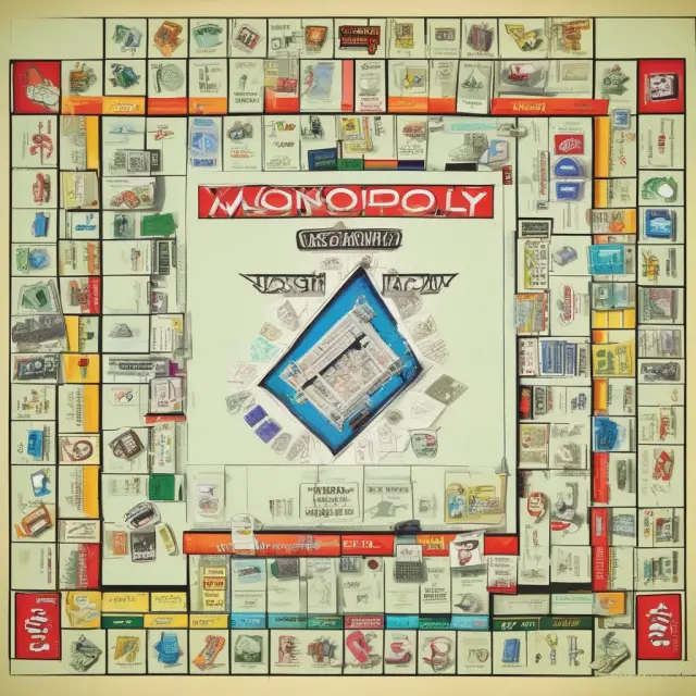 An image featuring a game table with monopoly pieces on one side and competitive market figures on the other, with consumer satisfaction represented by a smiling person on the winning side