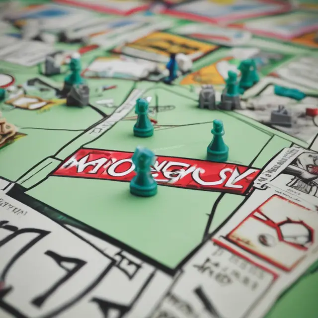 Monopoly pieces symbolizing monopolies and externalities on a game board, emphasizing market inefficiencies and consumer impact