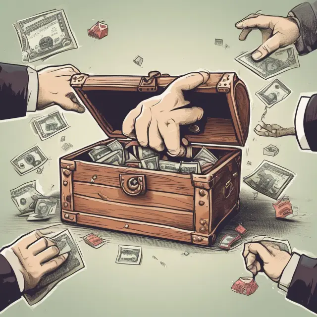 A solitary hand clutching a treasure chest, symbolizing the loss of consumer surplus in monopolistic markets