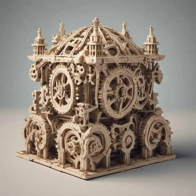 A fortified structure made up of interconnected gears, representing various obstacles that hinder competitors from entering a monopolistic market