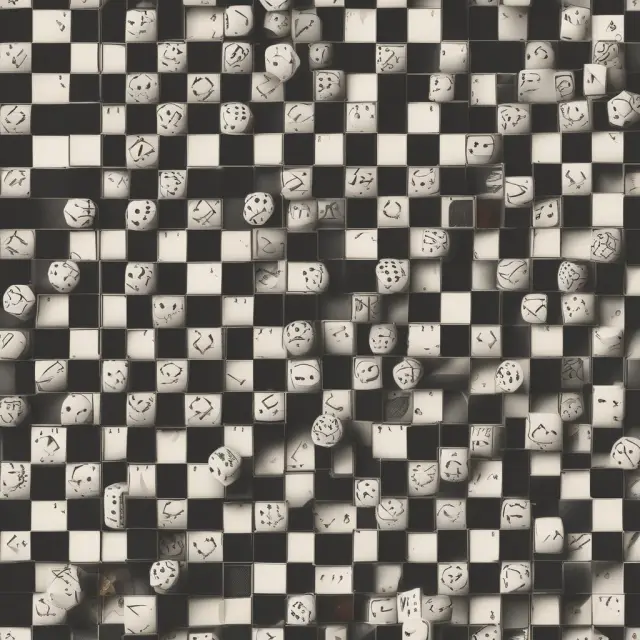 Monte Carlo Simulation: A sea of dice rolls representing uncertain outcomes on a chessboard, symbolizing complex financial systems with multiple variables.