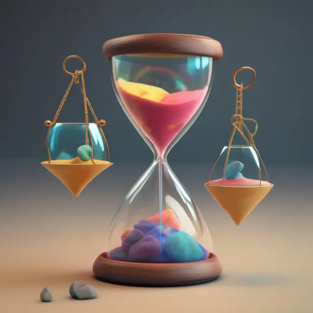 Two interconnected scales represent Monthly Active Users (MAUs) and Daily Active Users (DAUs), with a sand hourglass in the background emphasizing the importance of both time and user engagement.