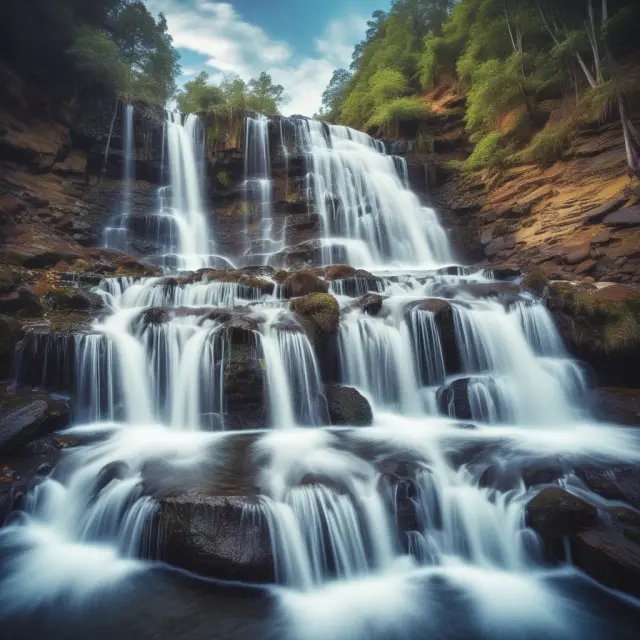An imaginative illustration of monthly active users (MAUs) flowing as a river merging into a waterfall, symbolizing their role in generating revenues for social media companies.