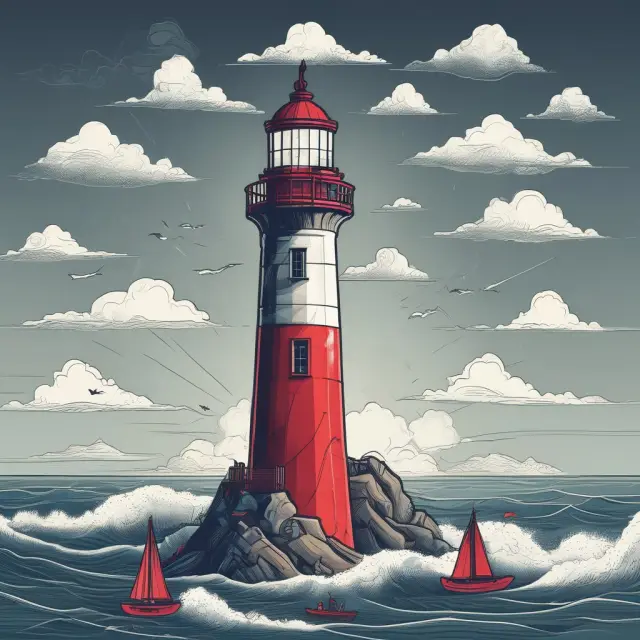 Lighthouse symbolizing Monthly Active Users (MAU) guiding investors through digital waters, emphasizing user engagement and growth