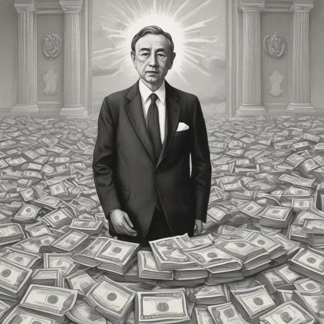 Central banker using moral suasion and market intervention techniques to manipulate financial markets, depicted as a diplomat speaking into a megaphone and conducting an orchestra