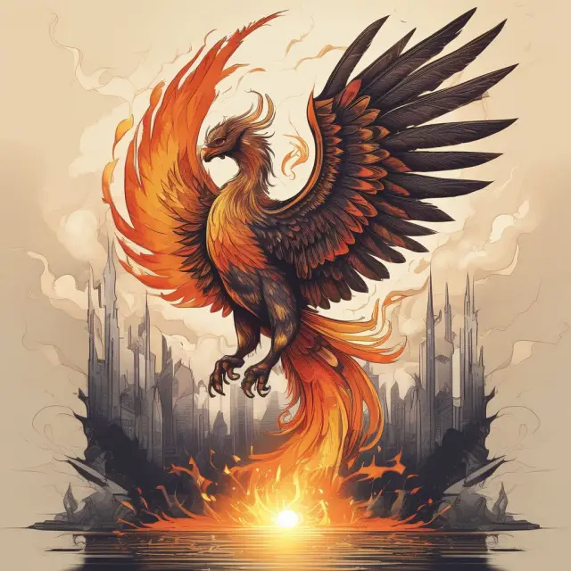 Phoenix rising from economic ashes, signifying moral suasion