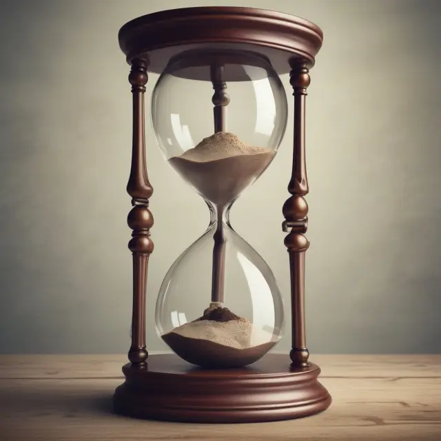 A suspended hourglass illustrates moratorium questions, symbolizing temporal pause for clarity and understanding.